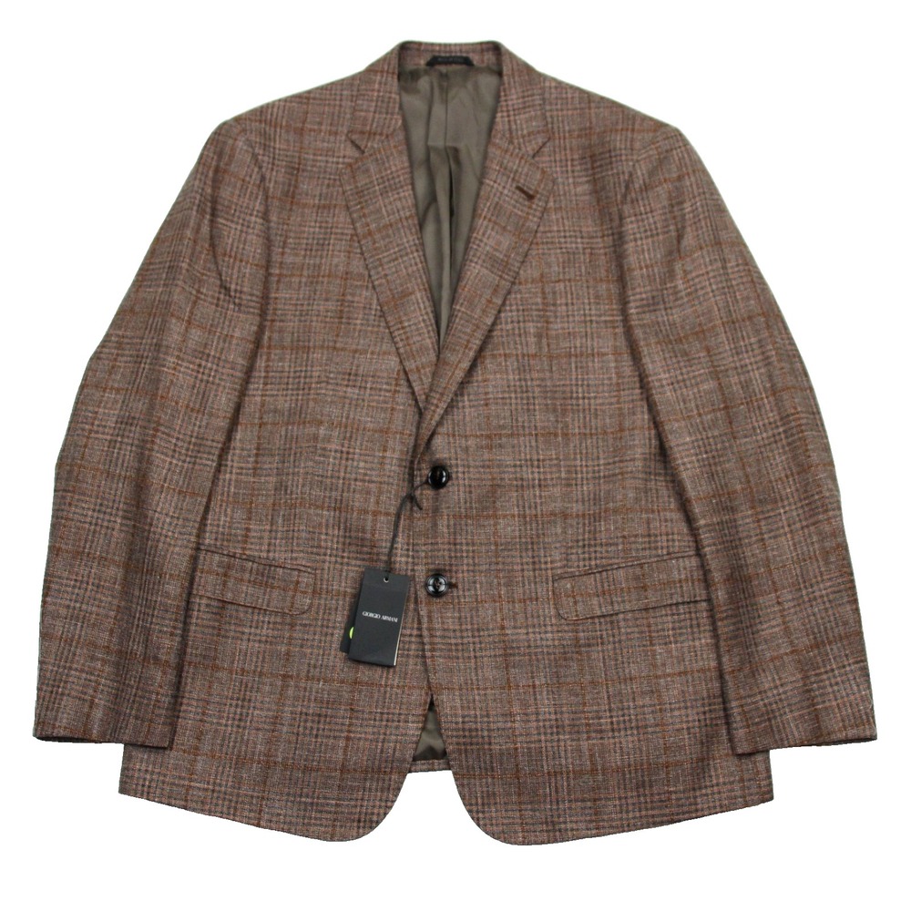 $2995 Giorgio Armani Soft Blazer 44 R Wool Silk Linen Brown Plaid Sport Coat